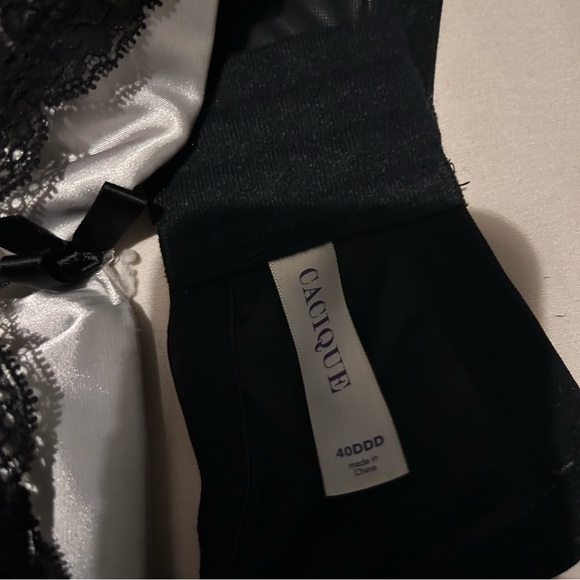 Cacique Black Lace Satin Underwire Bra 40DDD Full Coverage - Picture 5 of 9